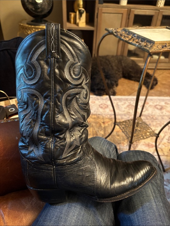 Tony Lama Black Leather and Teju lizard skin  Western Cowboy Boots #3859 main image 5